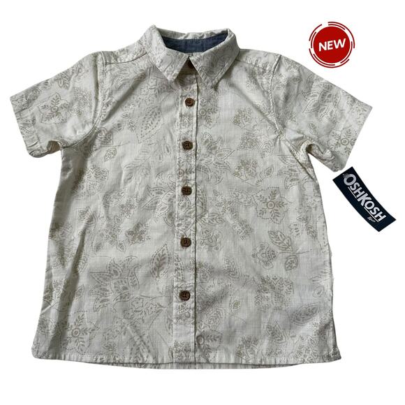 Oshkosh Cream Printed Collared Button Up Shirt Boy's Size 4T NWT | 44-5 - Picture 1 of 3